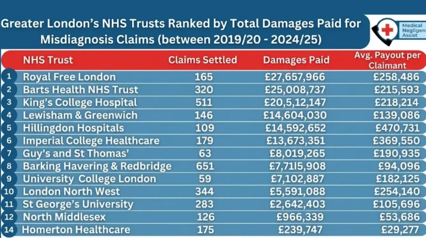 FOI reveals North London NHS trust paid over £27m in misdiagnosis damages