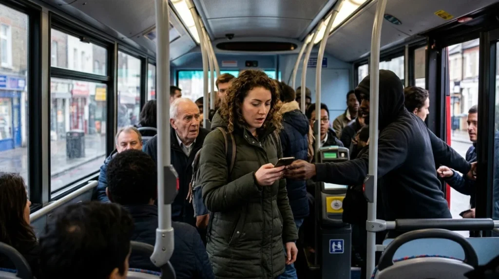 What counts as phone snatching on a bus?