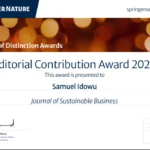 Samuel O. Idowu receives Springer Nature recognition