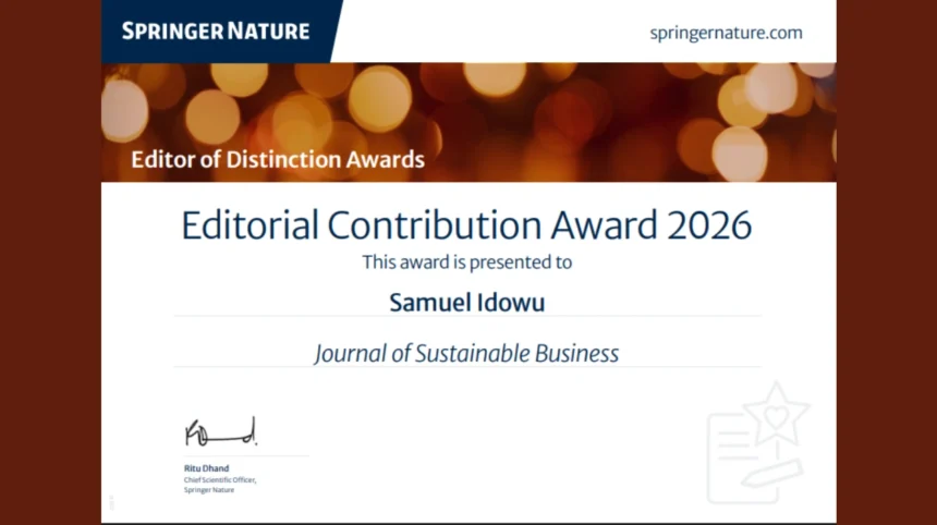 Samuel O. Idowu receives Springer Nature recognition