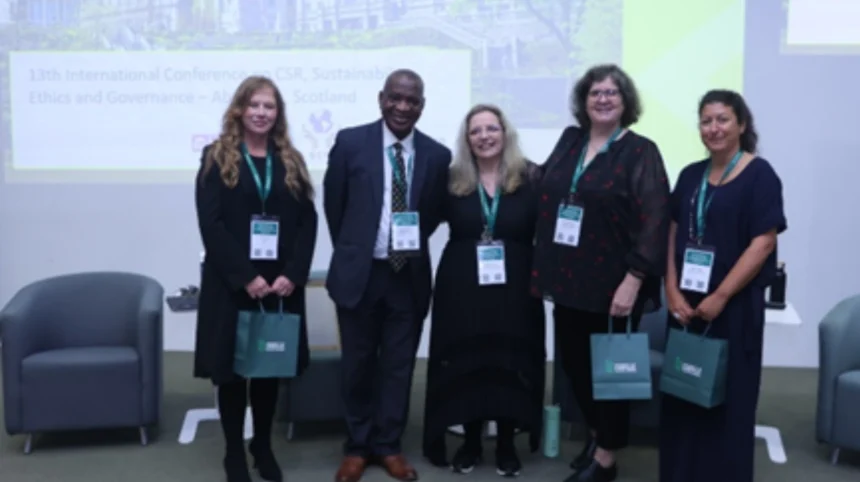 Left to right Jackie King, IBEC; Prof. Samuel O Idowu, President of the Global Corporate Governance Institute (GCGI); Prof. Antoinette Flynn, Conference Chair; Prof. Naomi Birdthistle; Raquel Noboa.