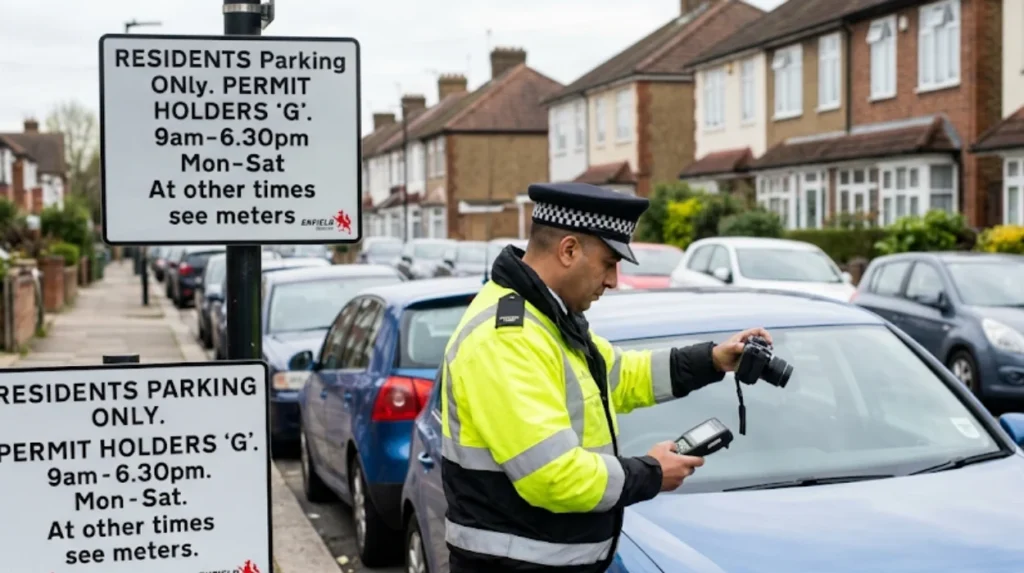 How are Enfield resident permits enforced and what fines apply?