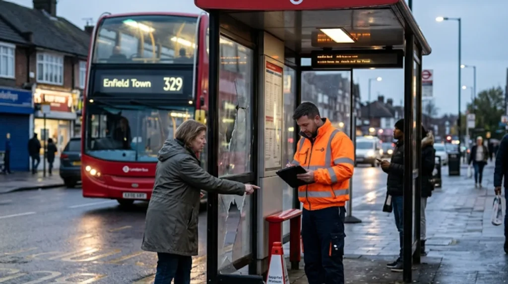 How are unsafe bus stop reports handled and escalated in Enfield?