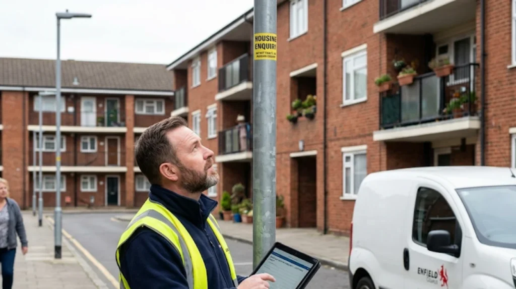 How does Enfield’s estate street lighting reporting differ from other London boroughs?