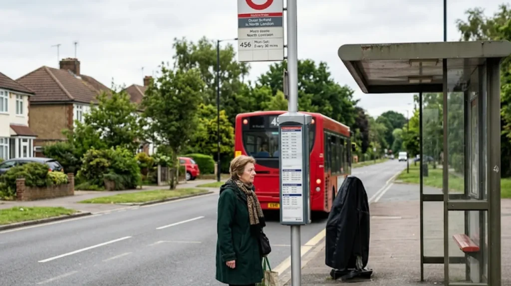 How does geographical distance and low suburban population density impact transport frequency in outer Enfield?